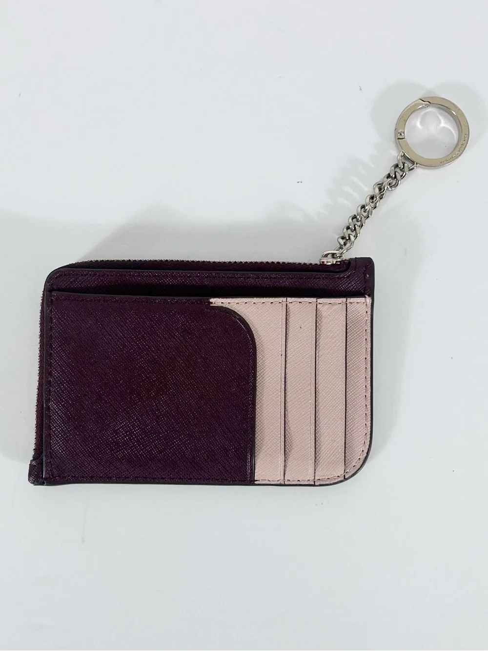 Kate Spade New York Burgundy Card Holder Wallet L- Zip Coin Purse Keychain